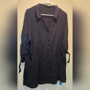 Cupshe New Black Button-Up Cover Up Tie Sleeve Blouse Swim